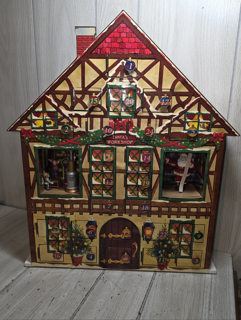 Vtg Mr. Christmas Santa's Workshop Advent Calendar Animated Musical W/Box Read